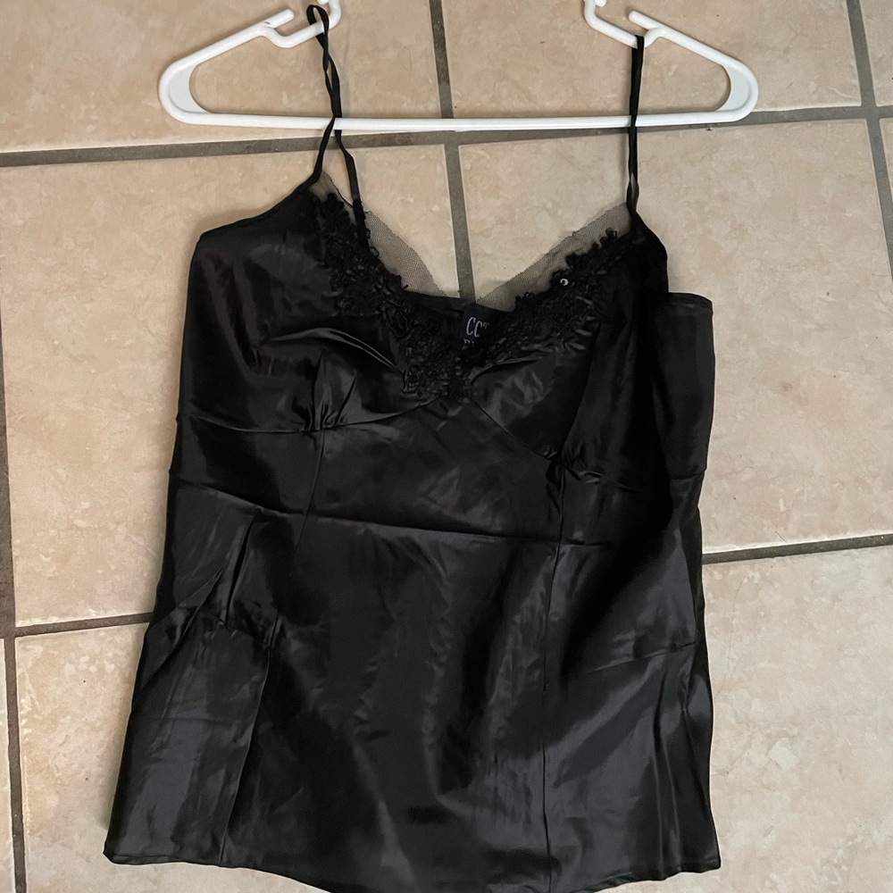 Black lace silk cami top small